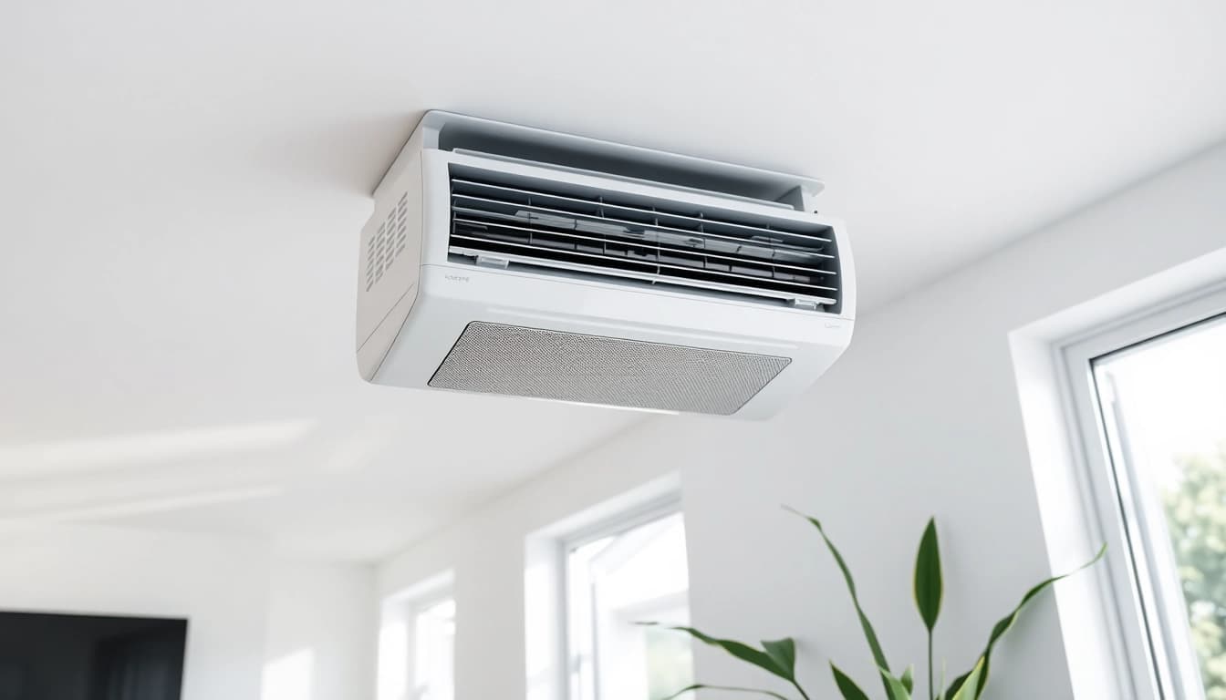 Klima installieren in einem modernen Wohnraum mit minimalistischem Design und natürlichem Licht.