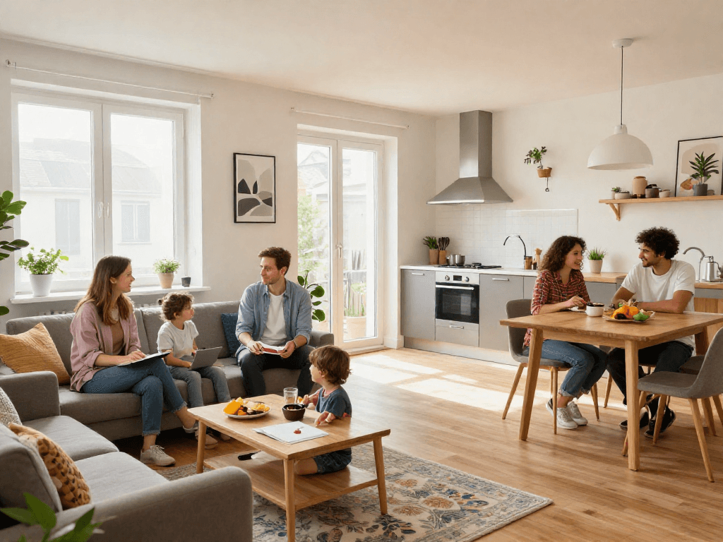 Besuch einer Monteurwohnung Hannover mit komplett ausgestatteter Küche und gemütlichem Wohnraum.