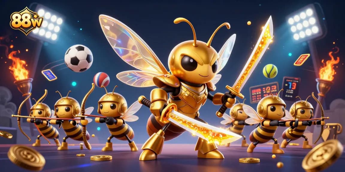 88vv sports betting scene with a golden hornet and dynamic game elements