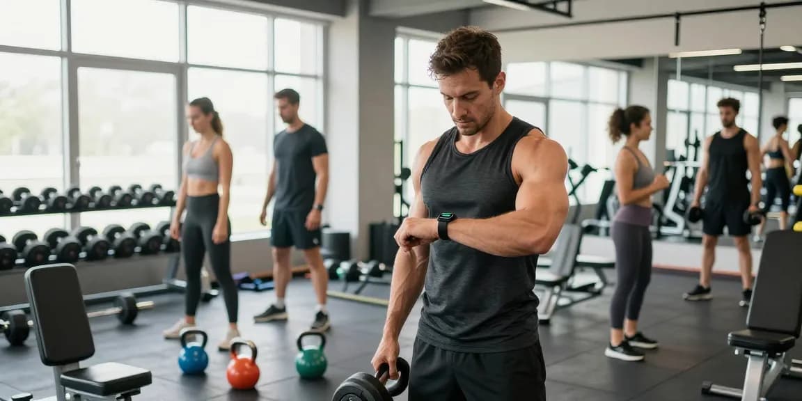 Anabolika Shop: Aktiver Bodybuilder im Fitnessstudio beim Hanteltraining umgeben von entsprechender Ausrüstung.