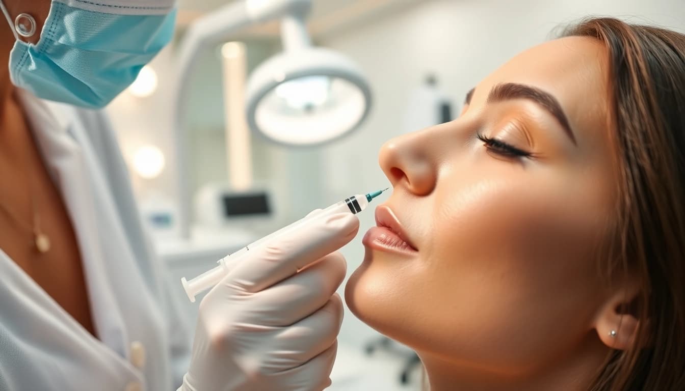 Revolax Filler-Anwendung auf Wange in modernem, einladendem Klinikambiente