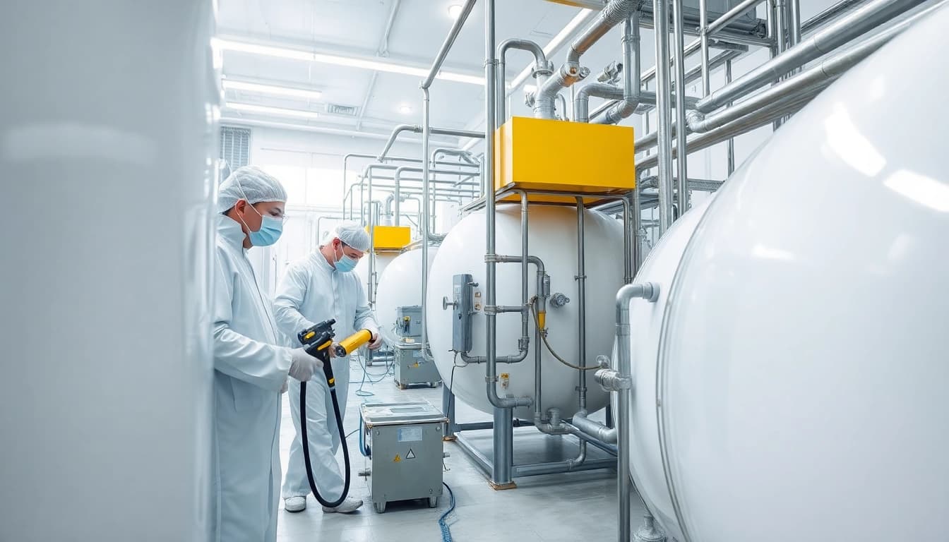 Tankreinigung im professionellen industriellen Umfeld mit Schwerpunkt auf Sauberkeit.