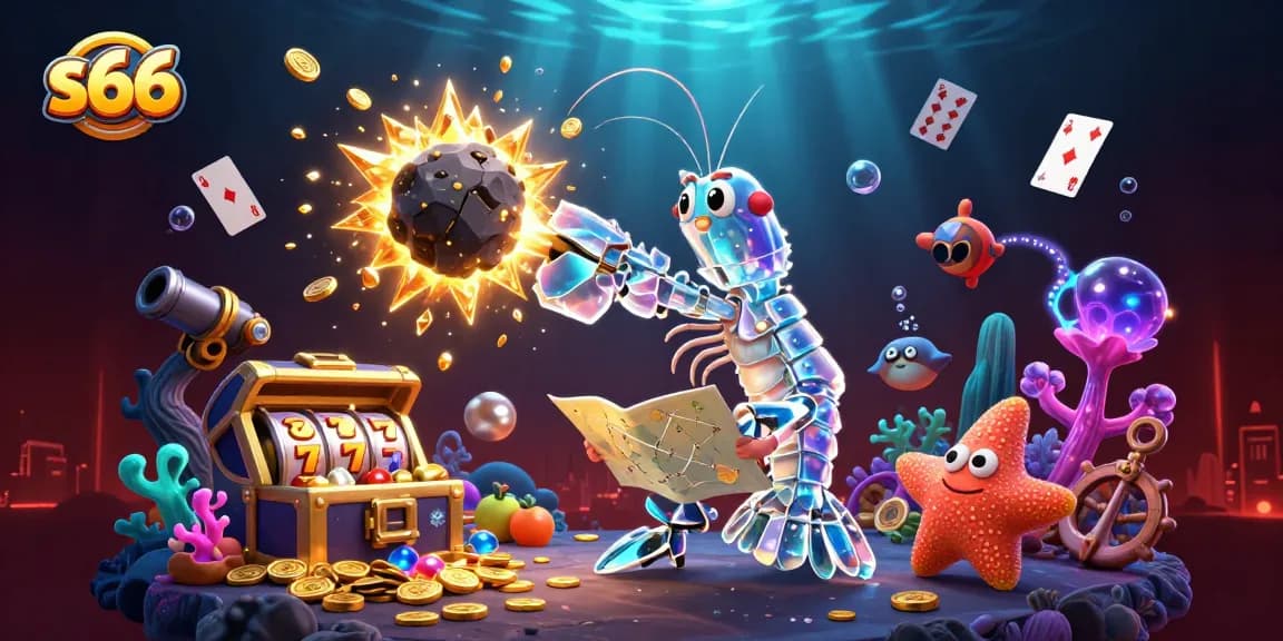 Experience the thrill of gaming with s66, where a samurai mantis shrimp punches through an asteroid bursting with gems and coins.