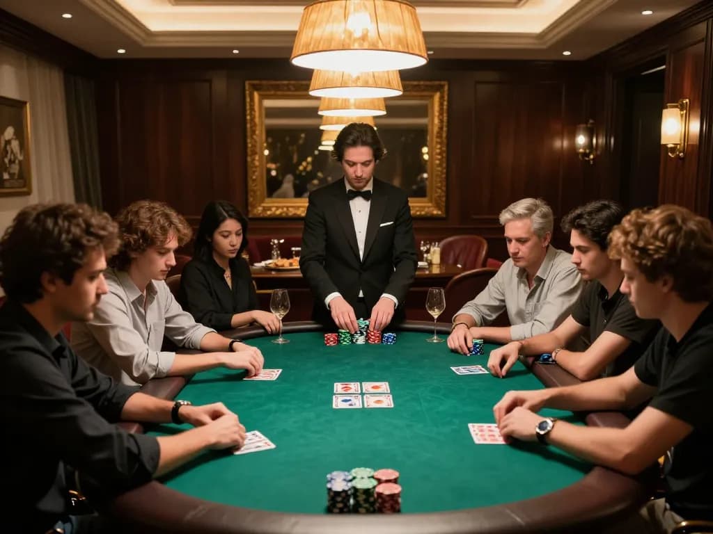 Engaged players in a high-stakes poker game showcasing kèo nhà cái hôm nay strategies at a private table
