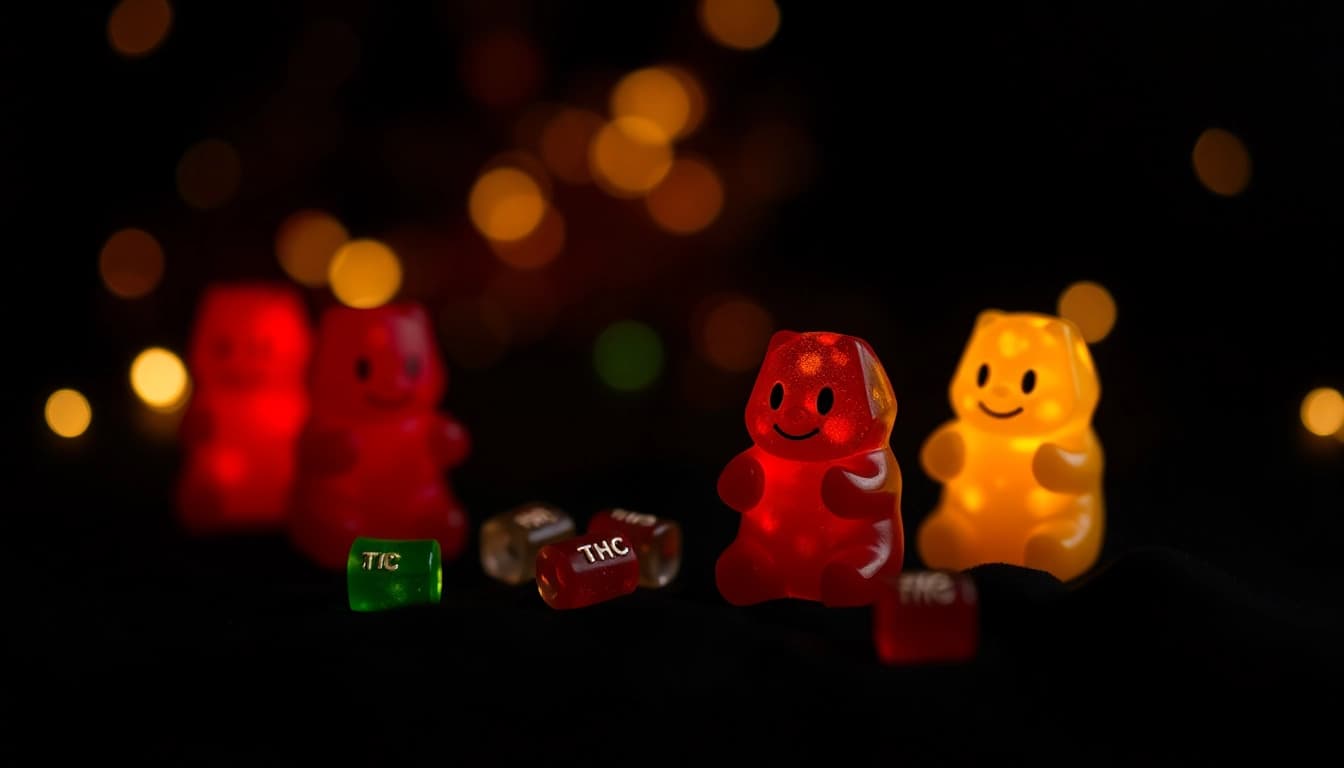 THC Gummibärchen zeigen eine bunten Vielfalt und kreative Präsentation der cannabis gummibärchen für Genuss und Entspannung.