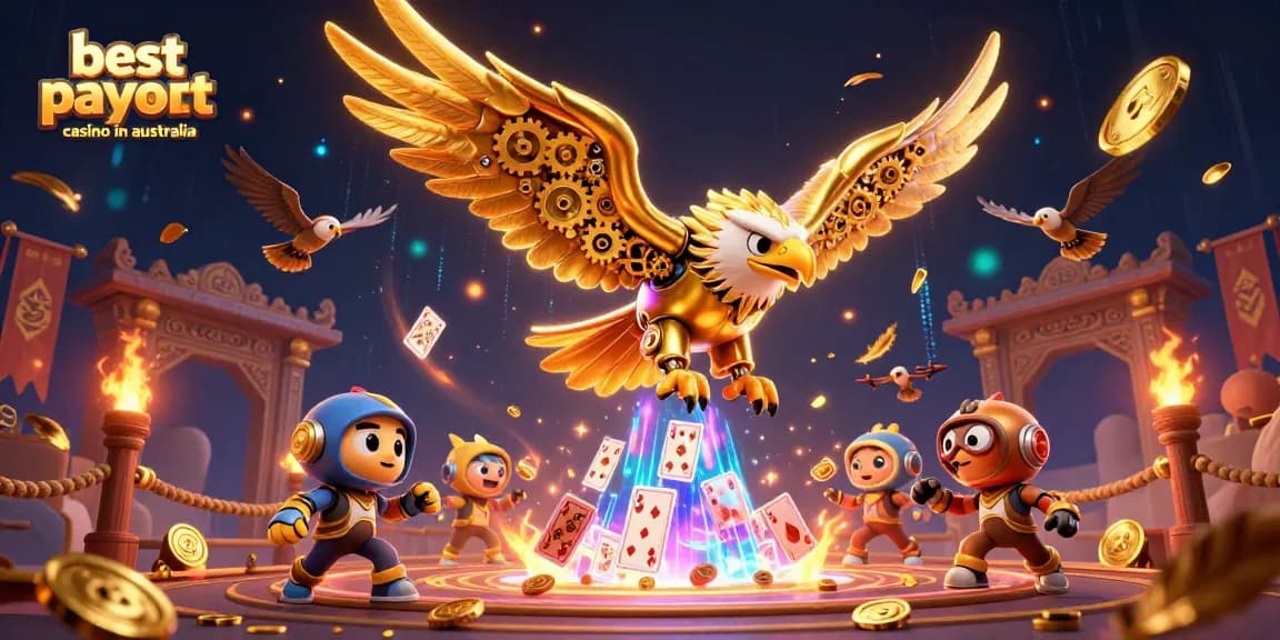 Experience the excitement at the best payout casino in Australia with a stunning 3D eagle illustration.