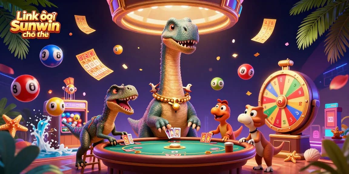 Engage in thrilling casino action with Link vào Sunwin chính thức featuring a massive brontosaurus and vibrant game elements.