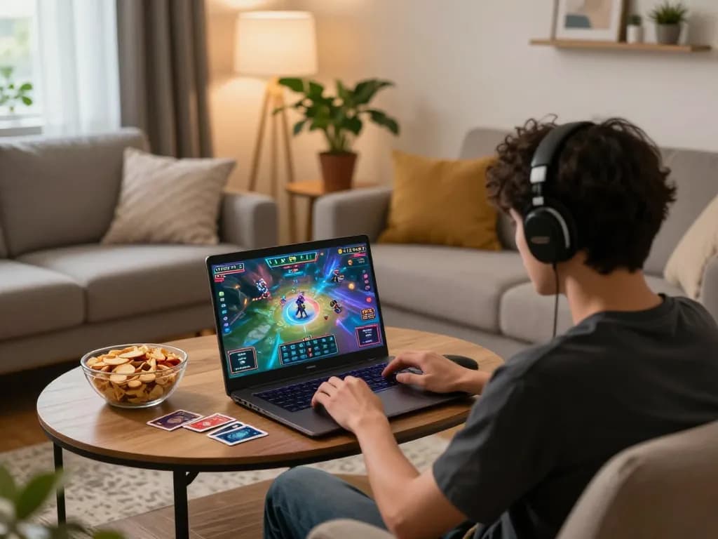 Player engaging with MK8 online casino from home, showcasing a cozy gaming atmosphere.