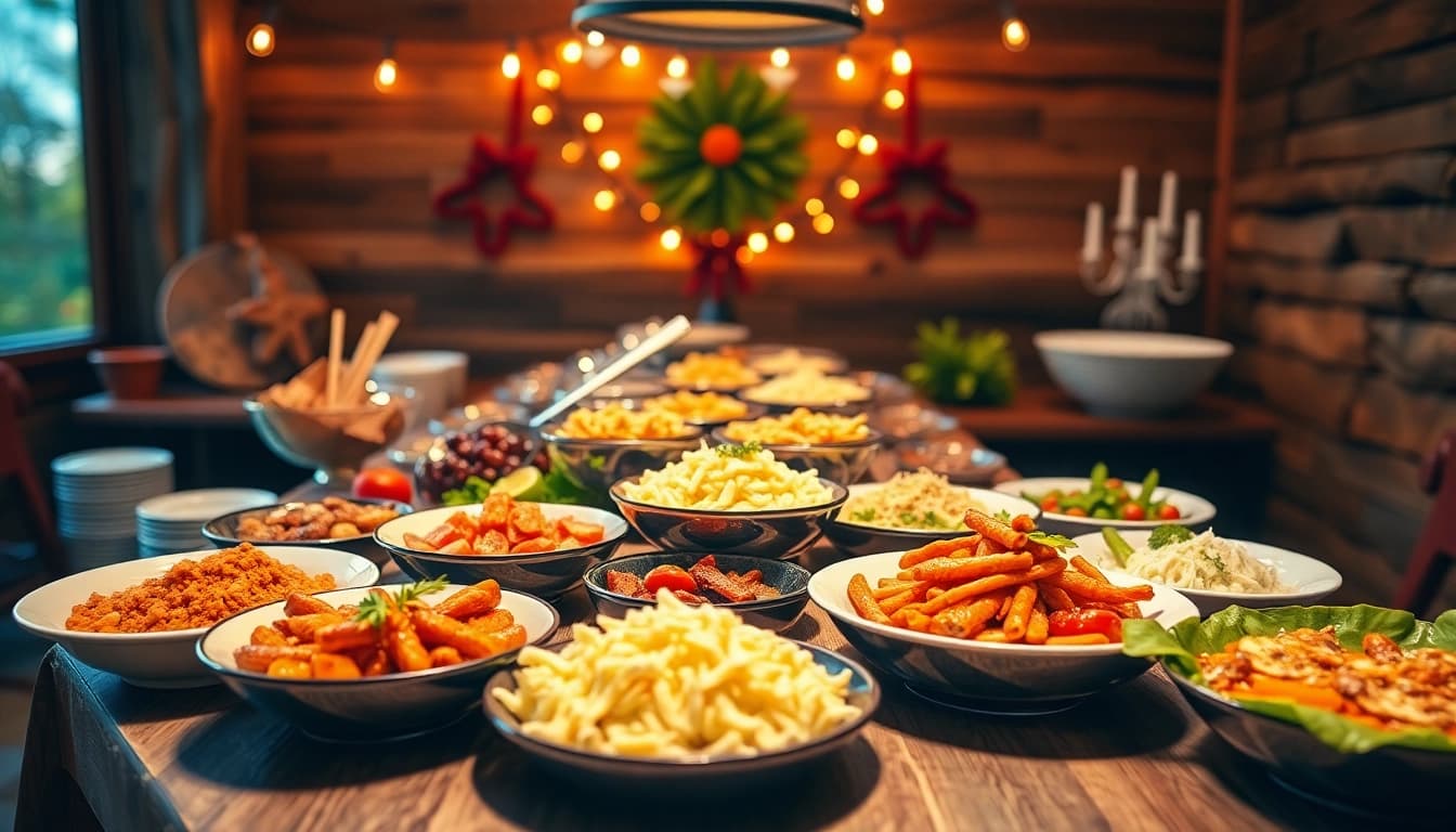 Beautifully arranged buffet table showcasing a diverse partyservice selection for celebrations.