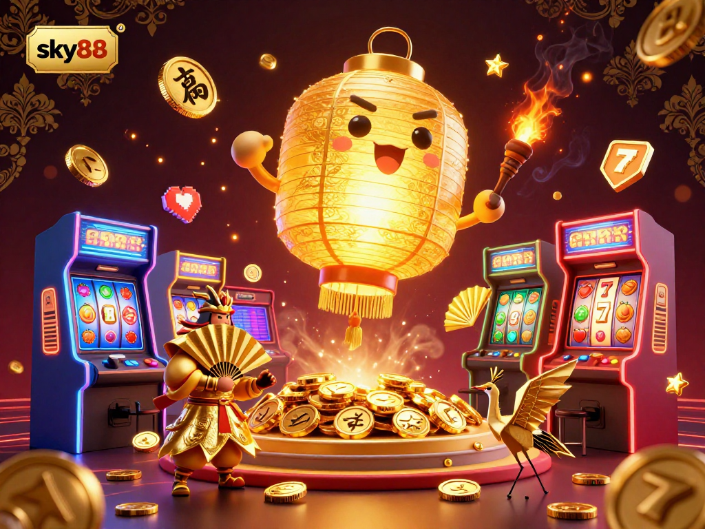 Engage with thrilling slots gameplay at sky88 with golden lantern and vibrant gaming elements.