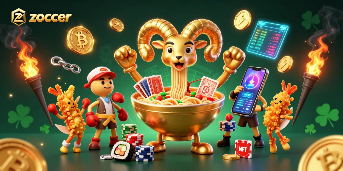 Zoccer-themed casino illustration featuring animated 3D characters in a vibrant setting with digital assets.