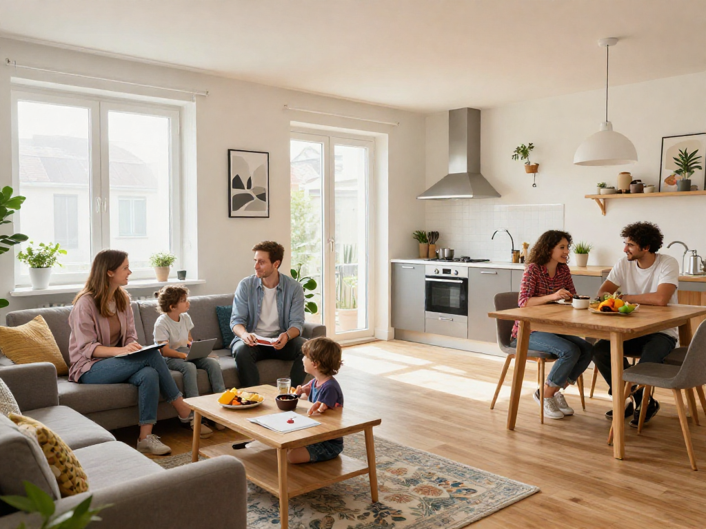 Besuch einer Monteurwohnung Hannover mit komplett ausgestatteter Küche und gemütlichem Wohnraum.
