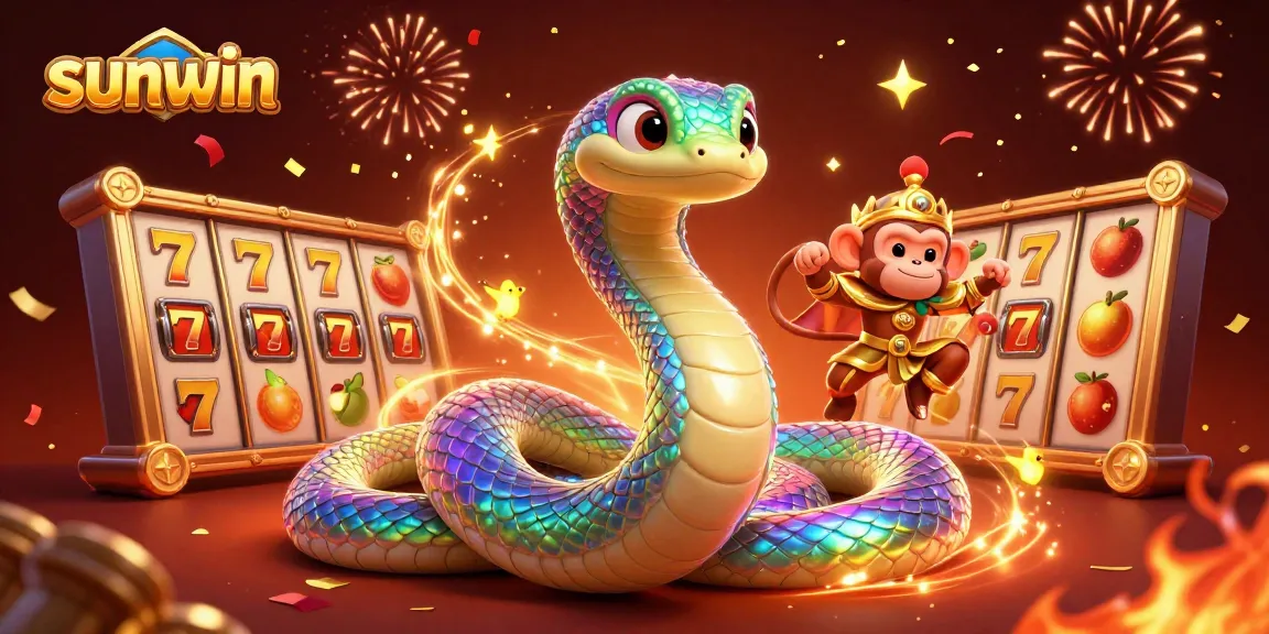 Spin the reels at Sunwin with vibrant 3D symbols and a magical atmosphere in this colorful casino scene.