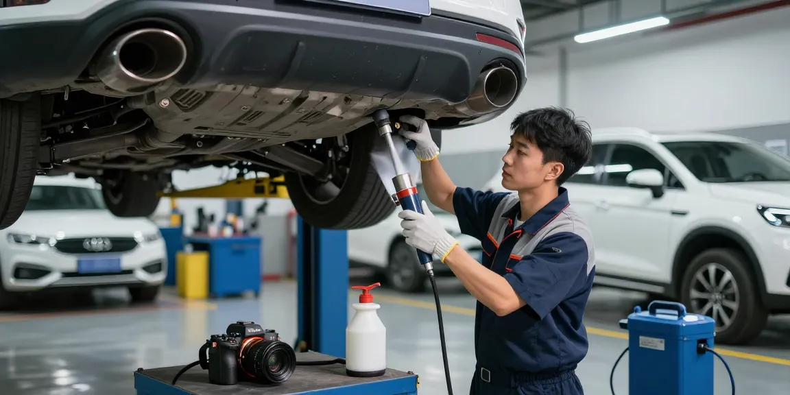 DPF Reinigung bei einem modernen Fahrzeug in einer professionellen Werkstatt.