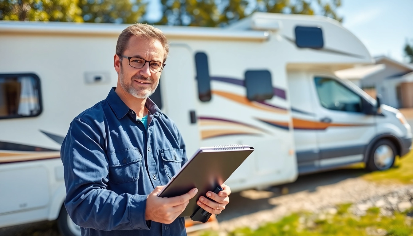 Wohnmobil Gutachten technischer Inspektor prüft die Mobilheim-Innenausstattung.