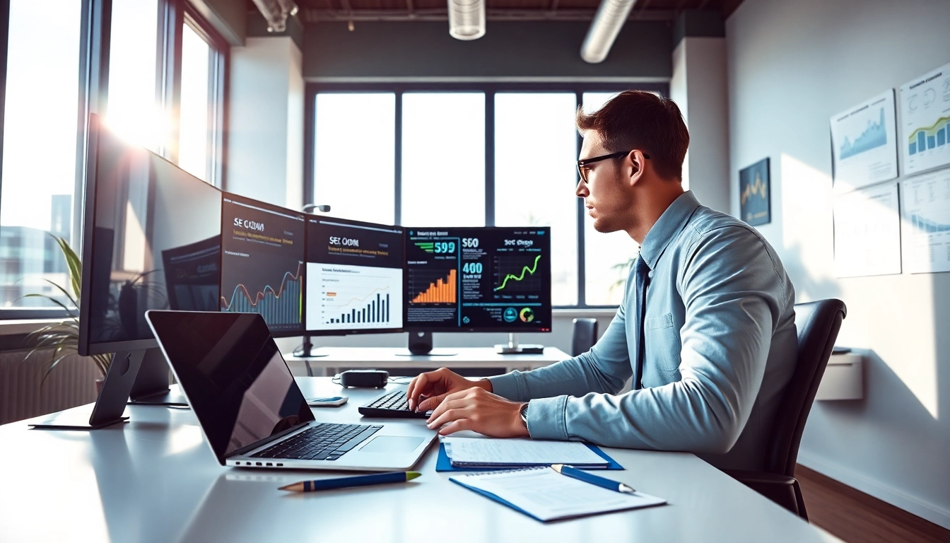 Erfahrene Marketing-Expertin analysiert SEO Tipps in ihrem modernen Büro.