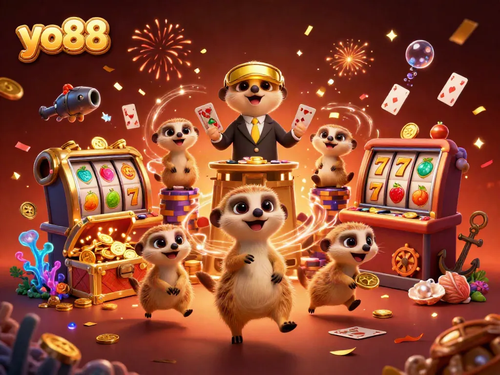 Experience the thrill of yo88 with meerkats running an exciting casino filled with gems and gold.