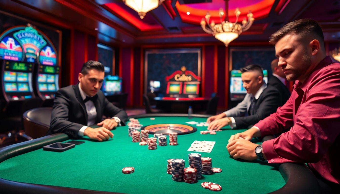 Players at a poker table immersed in action at https://9789bet.com/, showcasing a thrilling casino experience.