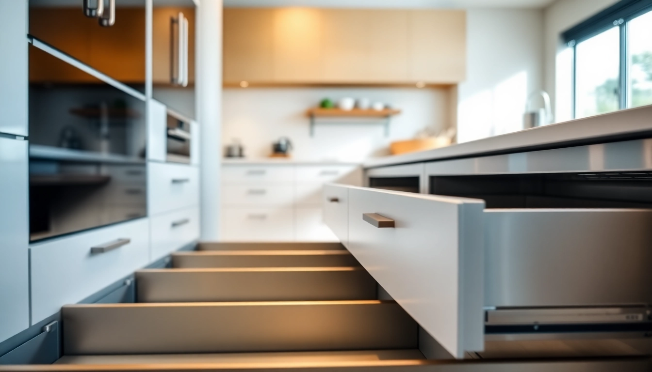 Die Metall Drawer System präsentiert sich elegant in einer modernen Küche mit hoher Funktionalität und sleek Design.