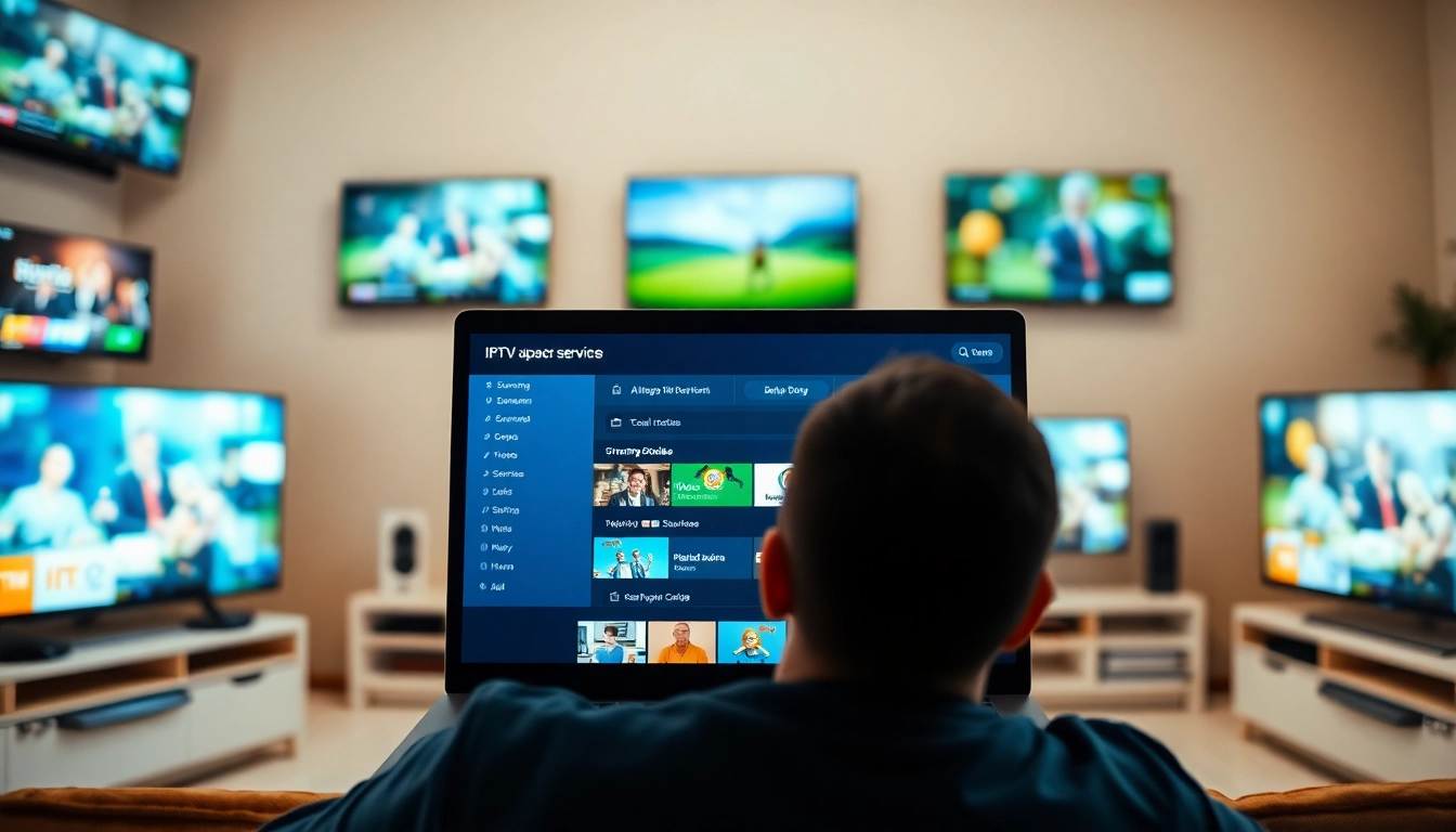 Iptv Anbieter informatives Vergleichsbild mit Streaming-Optionen auf einem Laptop.