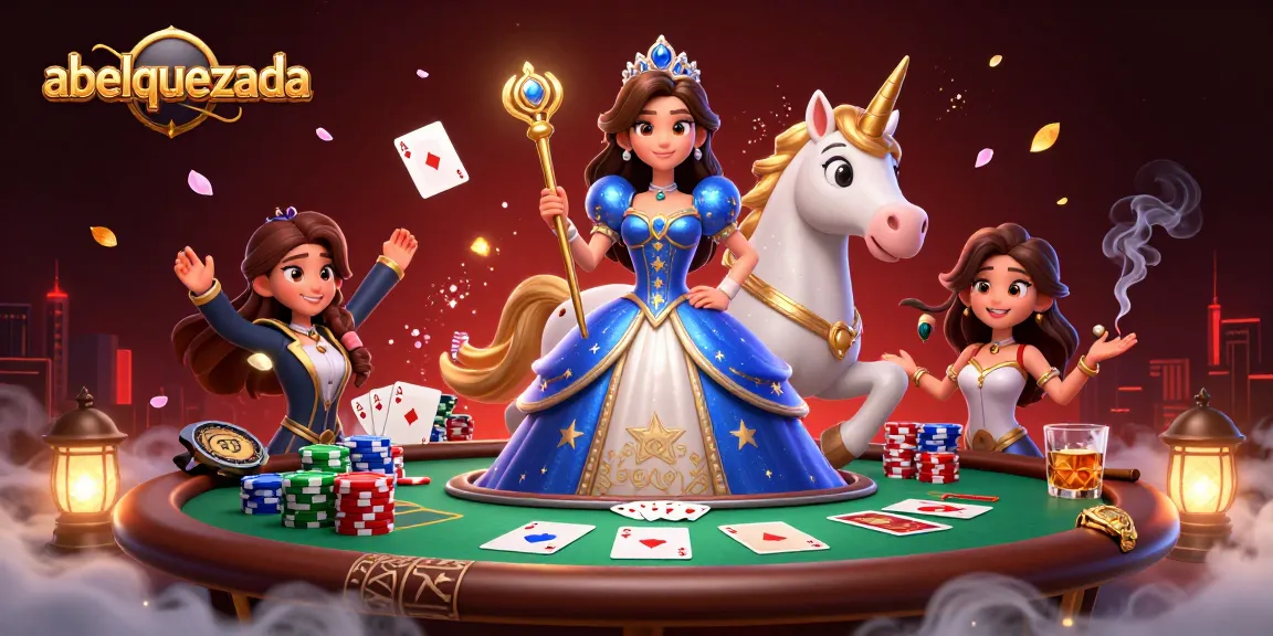 Play poker and win big with abelquezada, showcasing a vibrant casino scene with iconic elements.
