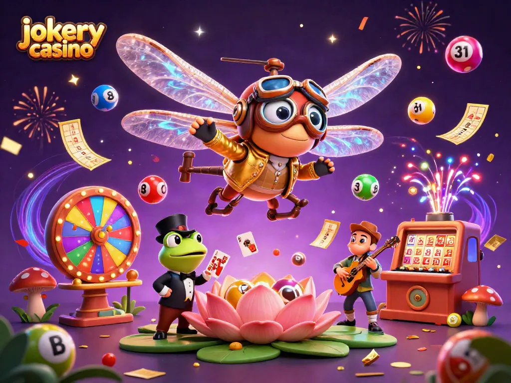 Experience exciting gameplay at jokery casino with vibrant characters and dynamic game elements in a 3D illustration.