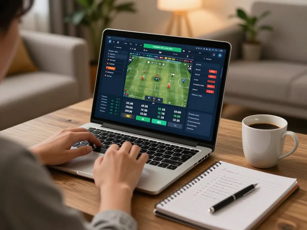 Cakhiatv user placing bets from home, showcasing online sports betting on a laptop.