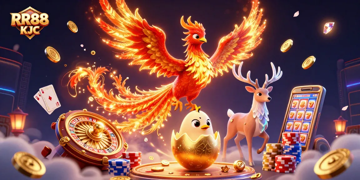 Experience the thrill of gambling at RR88 KJC with dynamic 3D casino characters and vibrant game elements.
