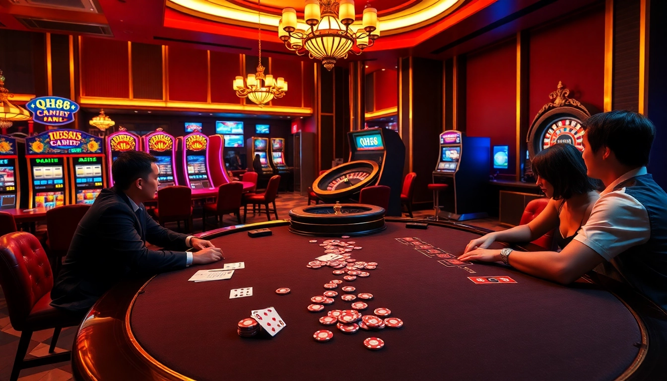 Experience the excitement of qh88 gaming with professional poker and vibrant casino elements.