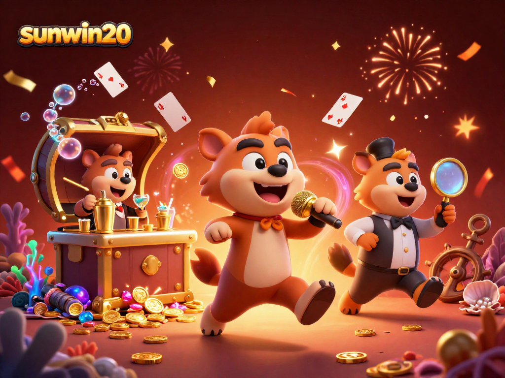 Experience the excitement of sunwin20 with hyenas in a vibrant casino scene filled with treasures.