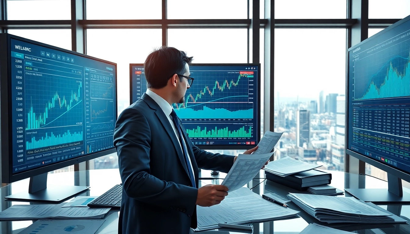 Aktienanalysen und Markttrendüberprüfung durch einen Analysten in modernem Büro.