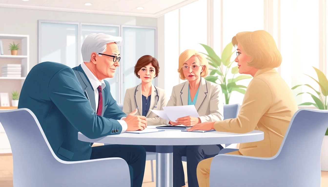 Engaging discussion on unternehmensberatung altenpflege with consultants in a bright office environment