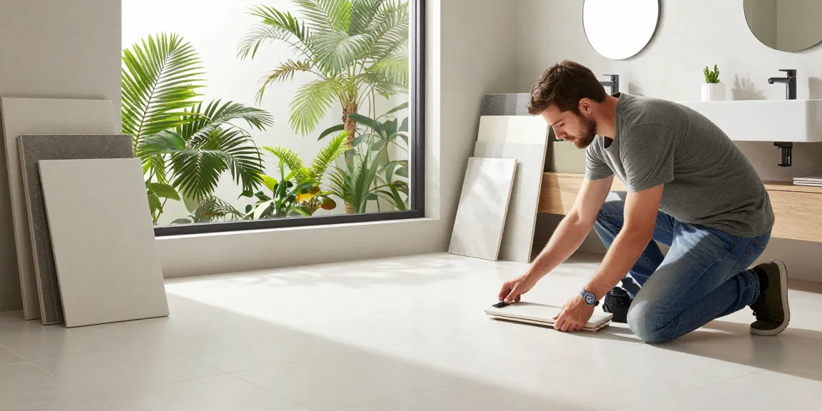 Stijlvolle installatie van vloertegels badkamer in een moderne badkamer met natuurlijk licht.