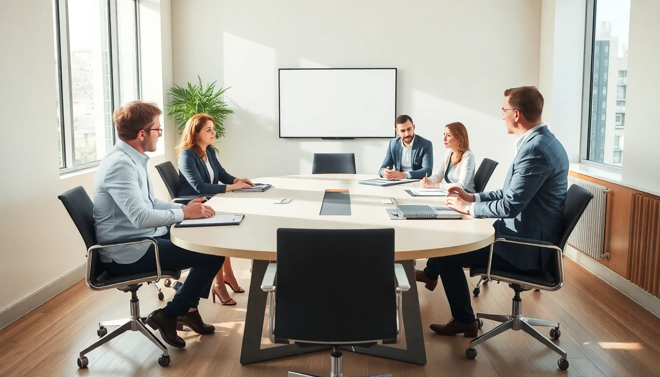 Professionelle Diskussion über Executive Search im Sales-Bereich in einem eleganten Büro.