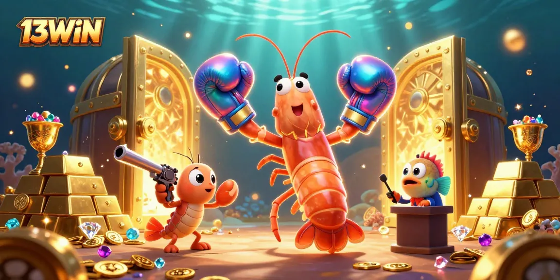 Engage in vibrant jackpot action with 13WIN featuring dynamic ocean characters surrounded by treasure in stunning detail.