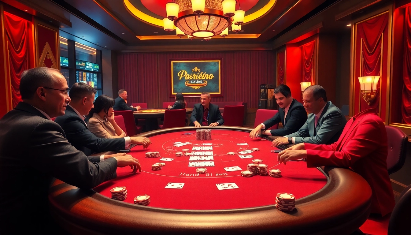 Players enjoying a thrilling 28bet game bài at an upscale poker table filled with chips and cards.