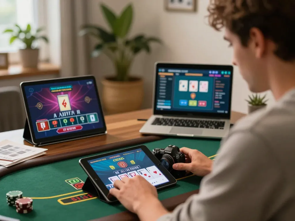 Player engaged in casino 789win live blackjack on tablet, showcasing effective gameplay environment.