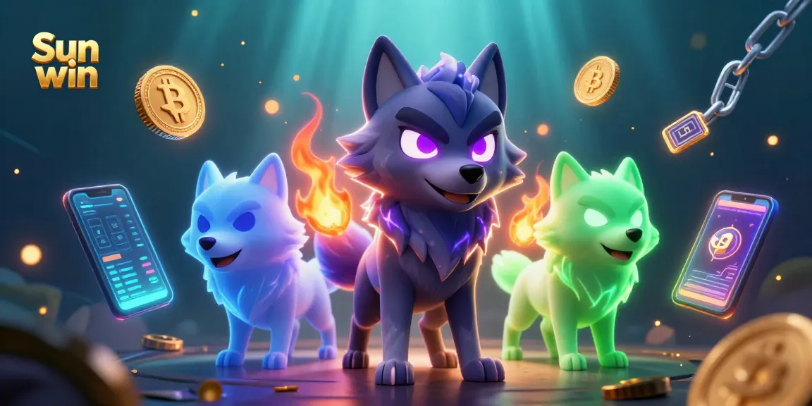 Experience the thrill of Sun win with immersive gaming elements, featuring ghostly wolves and crypto coins.