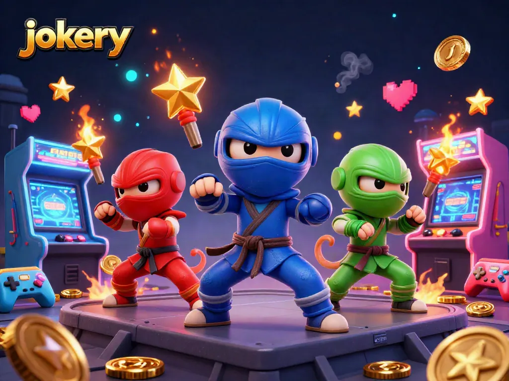 Experience jokery vibes with a ninja chameleon duo immersed in a vibrant, immersive game and casino scene.
