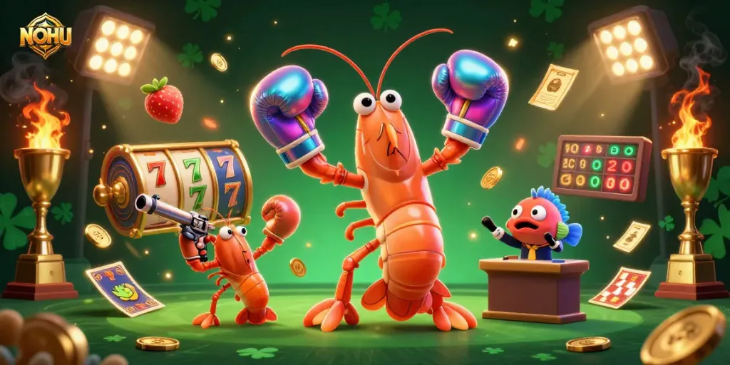 Engage with NOHU’s exciting jackpot slots featuring vibrant characters and dynamic gambling elements.