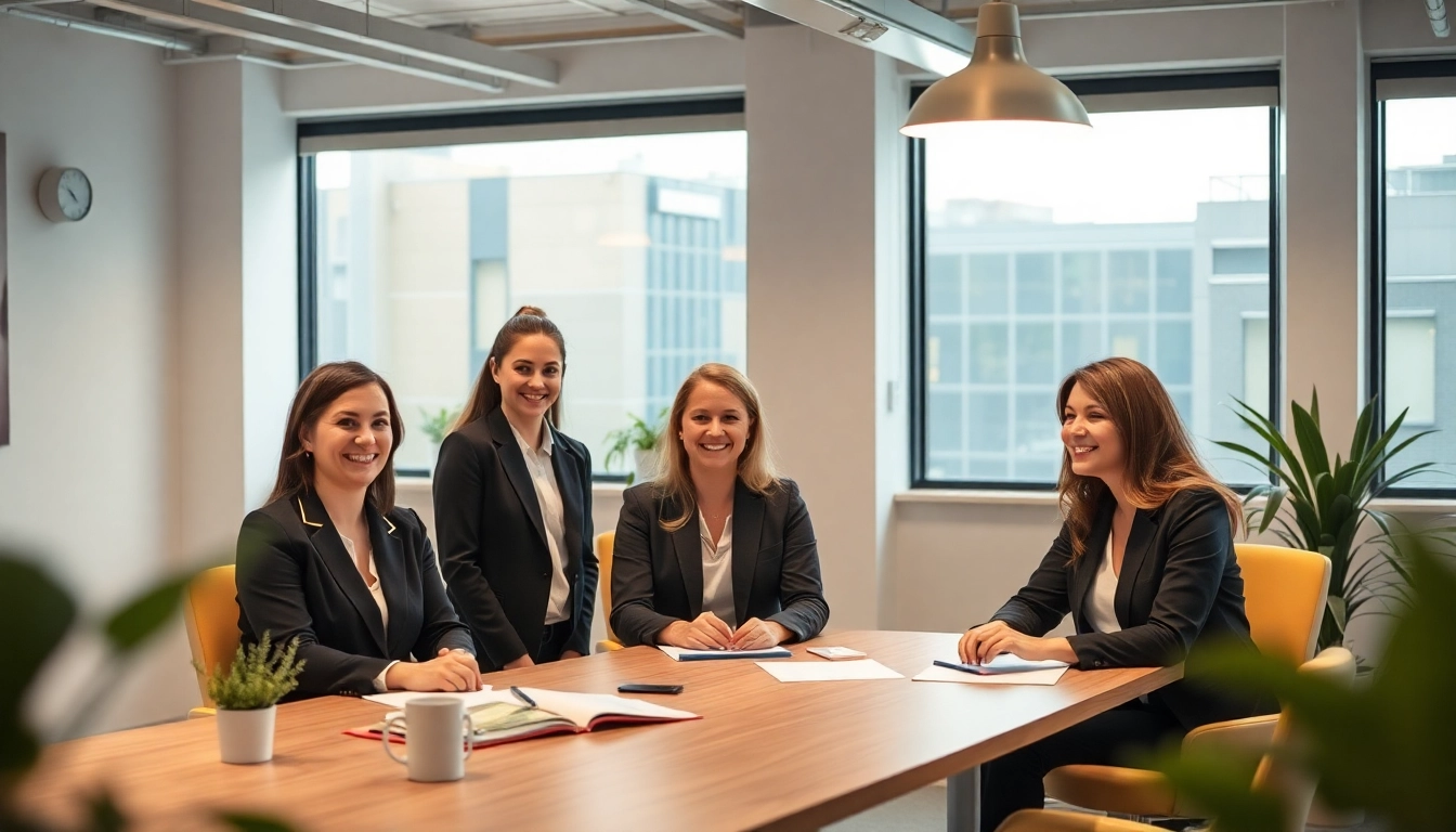 Marketing Pflegedienst: Pflegefachkräfte erarbeiten kreative Marketingstrategien in einem modernen Büro.
