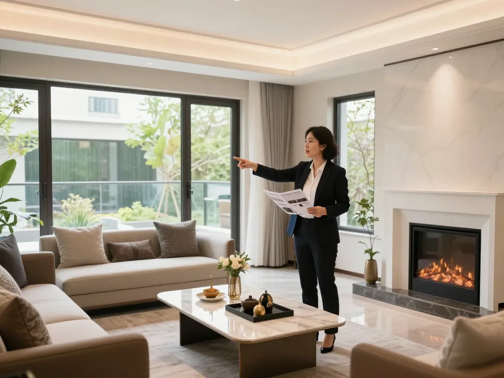 Ansprechende Immobilienpräsentation durch Immobilienmakler Frankfurt Riedberg in einem hellen modernen Wohnzimmer.