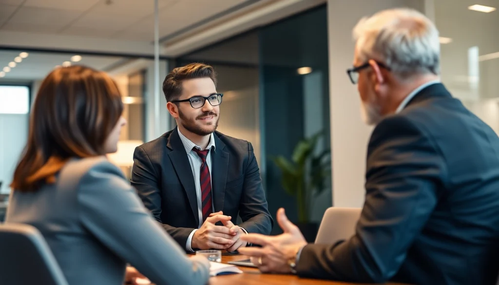 Headhunter führt ein Gespräch mit einem Kandidaten in einem modernen Büro.