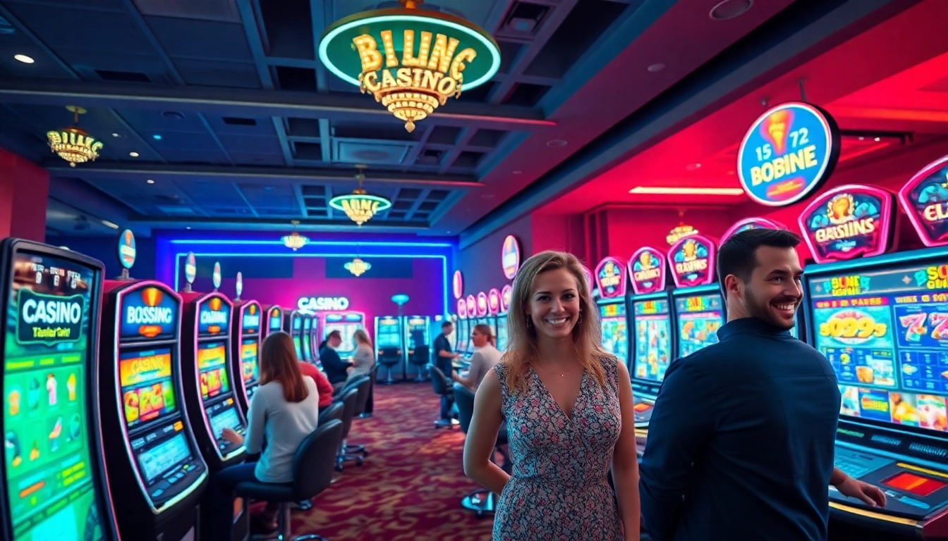 Erleben Sie den Casino Bonus mit spannenden Spielautomaten und fröhlichen Spielern im Casino.