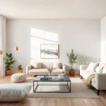 Raumgestaltung mit einem modern eingerichteten Wohnzimmer mit harmonischer Farbpalette und stilvollen Möbeln.