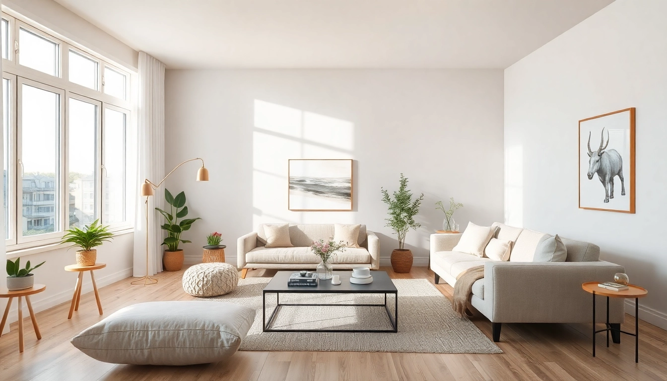 Raumgestaltung mit einem modern eingerichteten Wohnzimmer mit harmonischer Farbpalette und stilvollen Möbeln.