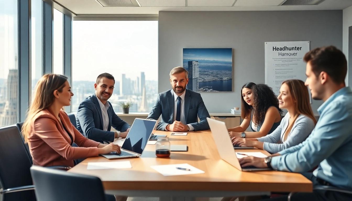 Headhunter Hannover engages with diverse candidates in a modern office setting, showcasing professionalism and collaboration.