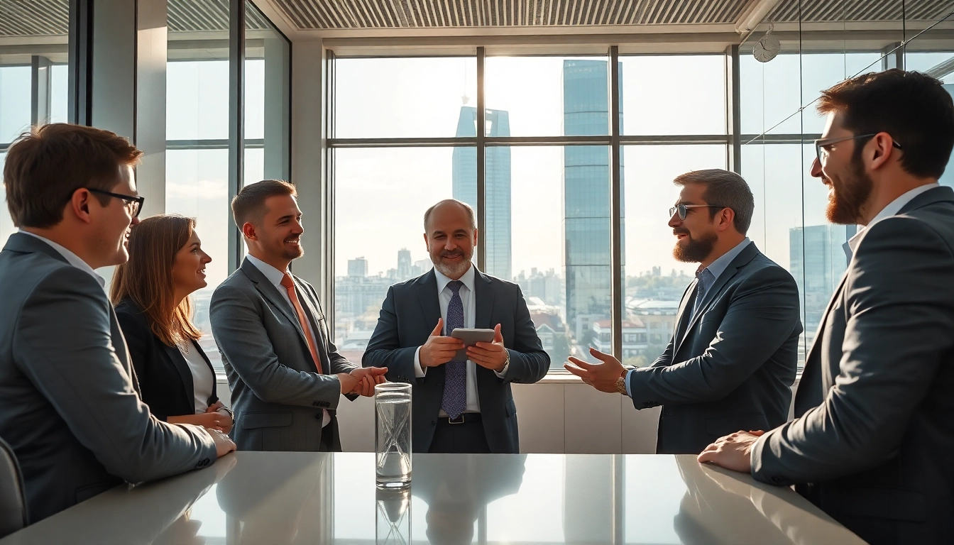 Headhunter Berlin: Aktive Geschäftsszene in einem modernen Büro mit dynamischen Diskussionen.