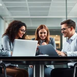 Diskussion über Headhunter Finance in einer dynamischen Büroumgebung mit modernen Requisiten.