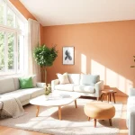 Natürliche Raumgestaltung mit warmen Farben und gemütlichen Möbeln im Wohnzimmer.